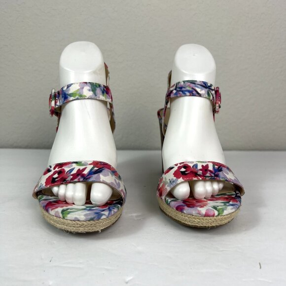 🟣 Liz Claiborne Size 8.5 Floral Block Heel Open Toe Sandals - Picture 3 of 8